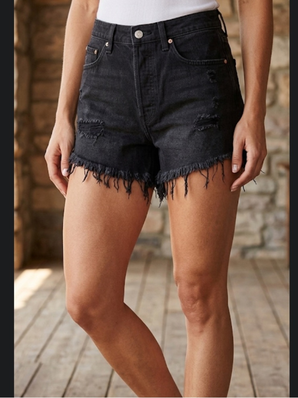 Wild Fable Shorts Womens Black Heavy Denim Destroyed Highest Rise Mom size 10